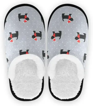 Boccsty Scottish Terrier Xmas Hat Spa Slippers Cute Dogs Polka Dots House Slippers Memory Foam Slippers Indoor Outdoor Home Shoes M for Men Woman
