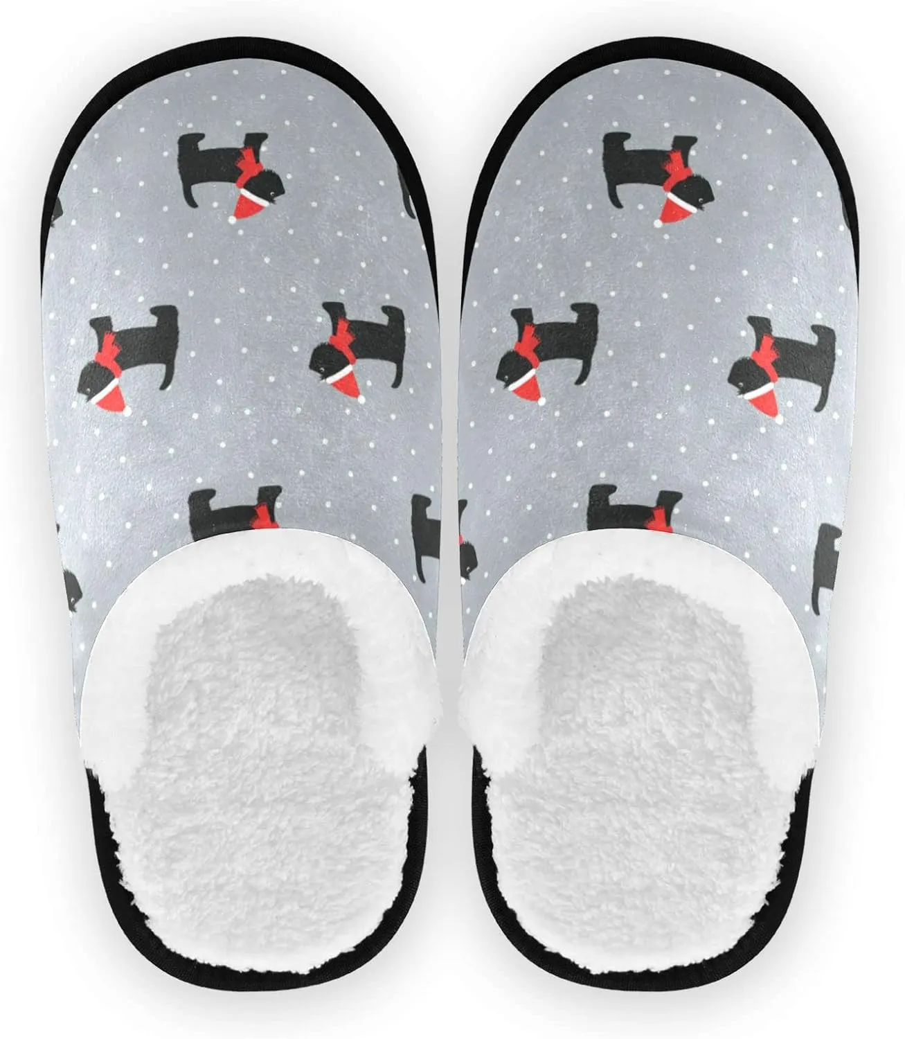 Boccsty Scottish Terrier Xmas Hat Spa Slippers Cute Dogs Polka Dots House Slippers Memory Foam Slippers Indoor Outdoor Home Shoes M for Men Woman
