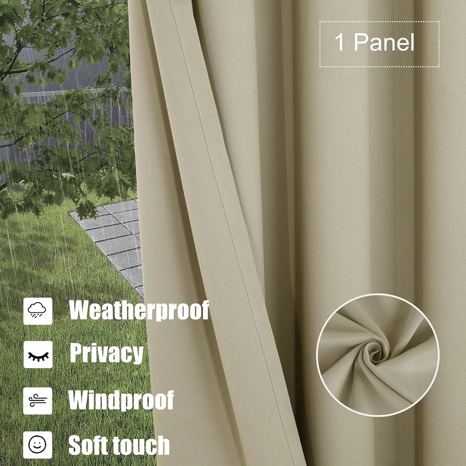 BONZER Waterproof Outdoor Curtains for Patio Gazebo Pergola Balcony - Thermal Insulated Sunlight Blocking Grommet Blackout Curtains for Bedroom Living Room,1 Panel, 52W x 108L inch, Cream