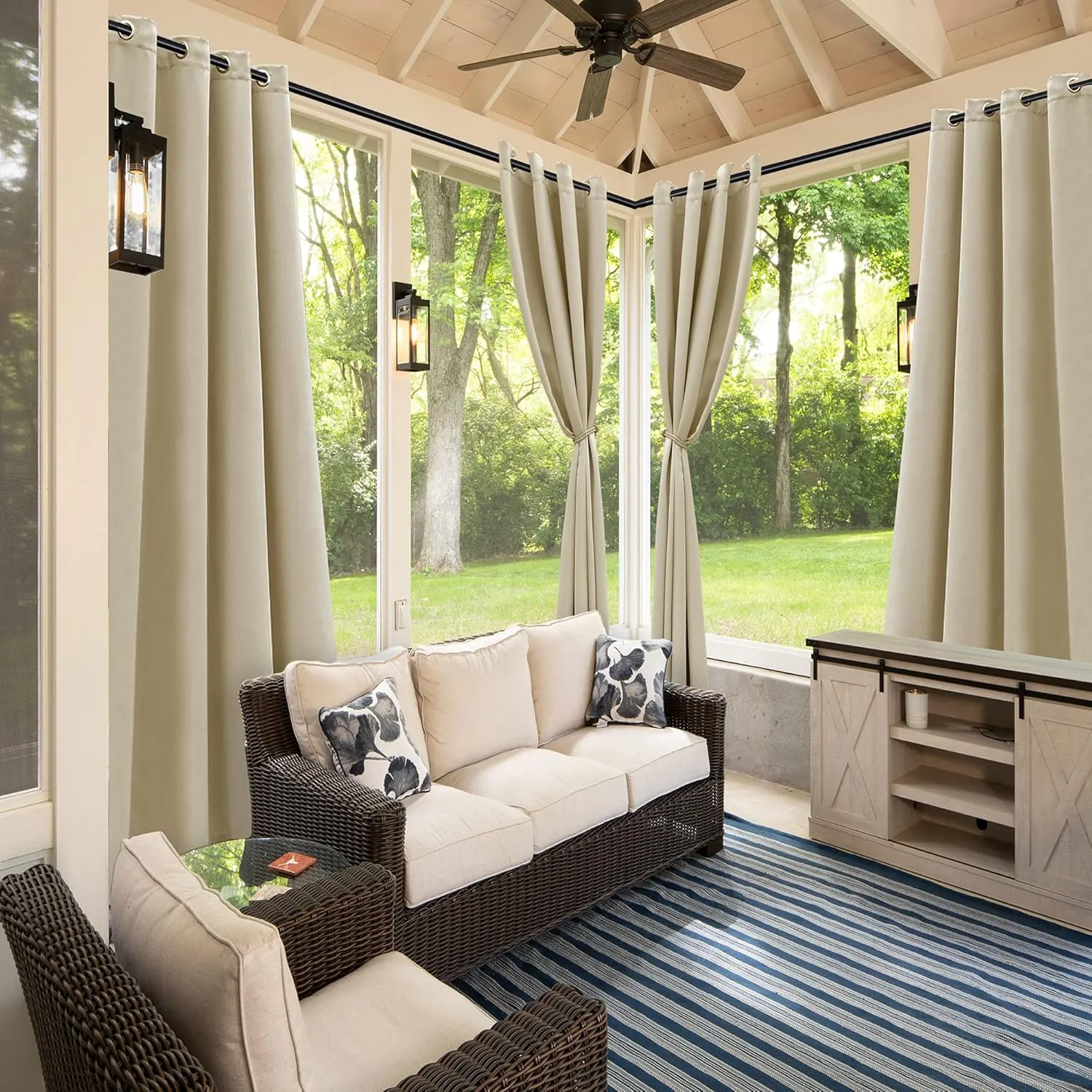 BONZER Waterproof Outdoor Curtains for Patio Gazebo Pergola Balcony - Thermal Insulated Sunlight Blocking Grommet Blackout Curtains for Bedroom Living Room,1 Panel, 52W x 108L inch, Cream
