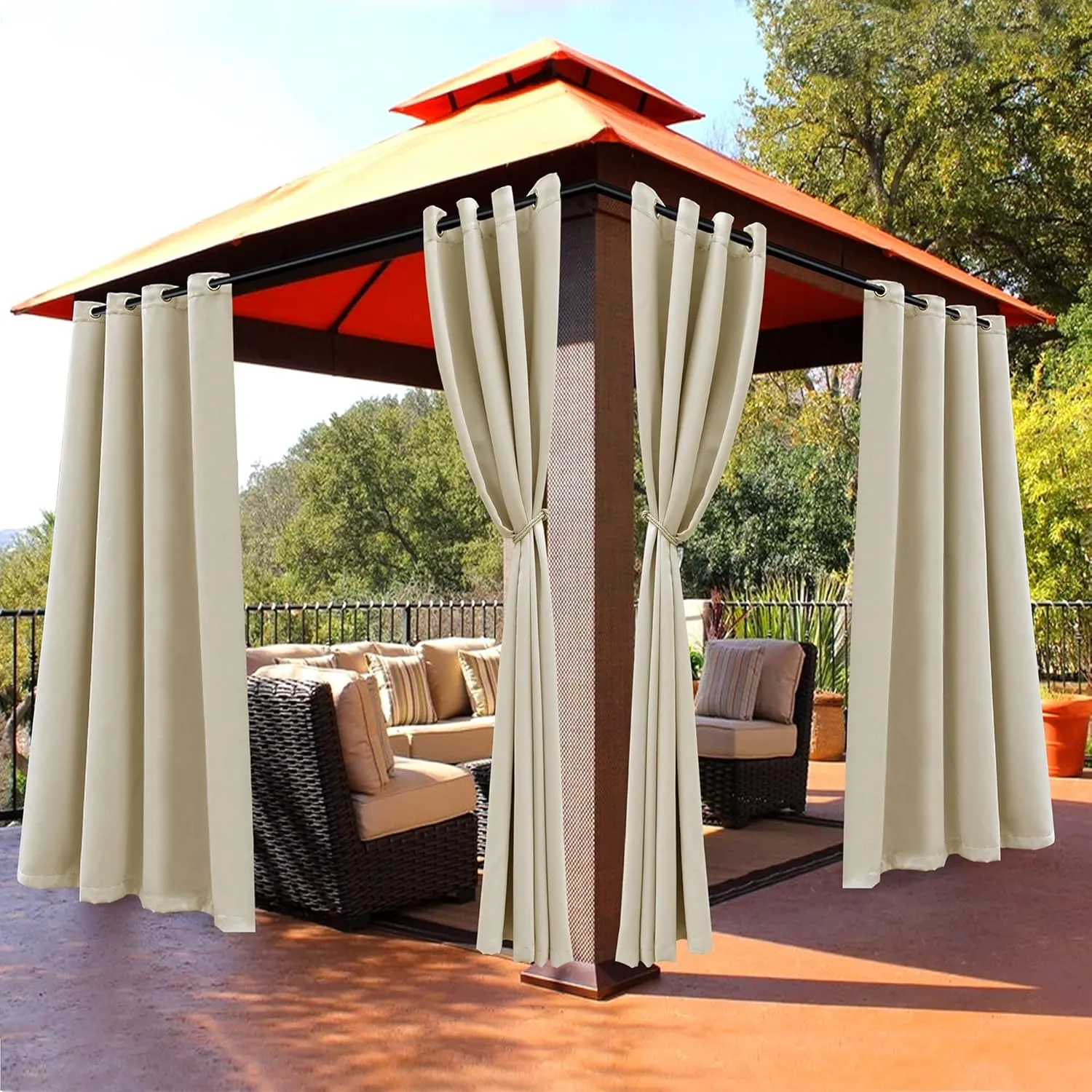 BONZER Waterproof Outdoor Curtains for Patio Gazebo Pergola Balcony - Thermal Insulated Sunlight Blocking Grommet Blackout Curtains for Bedroom Living Room,1 Panel, 52W x 108L inch, Cream