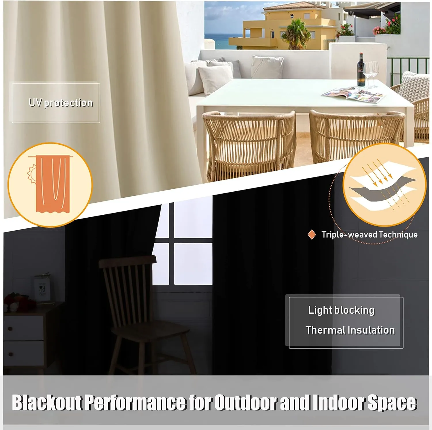 BONZER Waterproof Outdoor Curtains for Patio Gazebo Pergola Balcony - Thermal Insulated Sunlight Blocking Grommet Blackout Curtains for Bedroom Living Room,1 Panel, 52W x 108L inch, Cream