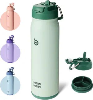 BOTTLE BOTTLE 24oz Insulated Water Bottle Stainless Steel Sport Water Bottle with Straw and Adjustable Lid Daily Pill Organizer
