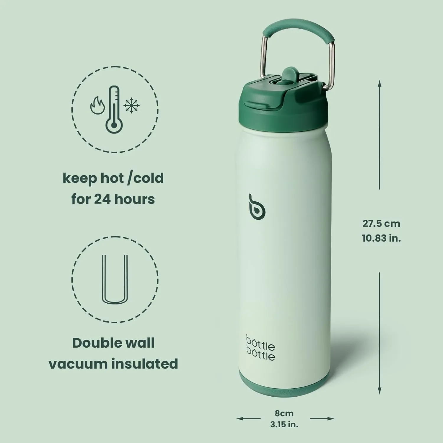 BOTTLE BOTTLE 24oz Insulated Water Bottle Stainless Steel Sport Water Bottle with Straw and Adjustable Lid Daily Pill Organizer