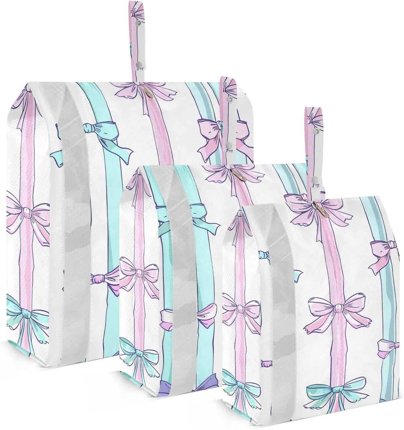 Bowknot Seamless Pattern Travel Storage Bag with Lanyard - Portable Lightweight Classified Storage Bag with Zipper, Dust and Waterproof Travel Packing Cube for Suitcase,3 Pieces