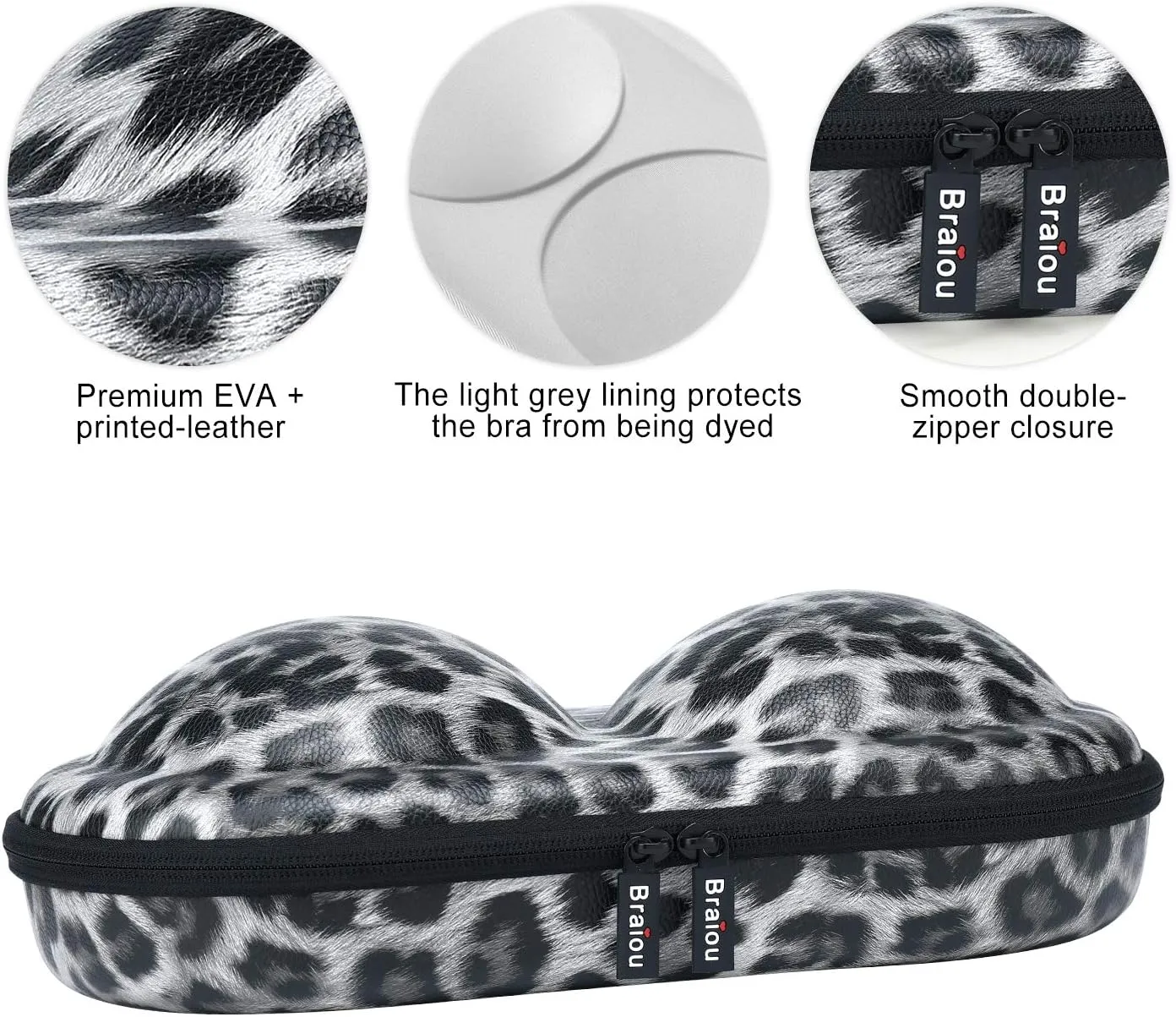 Bra Case Premium Lingerie Travel Bag Leopard Print Underwear Organizer Bag for A-C Cup (Grey)