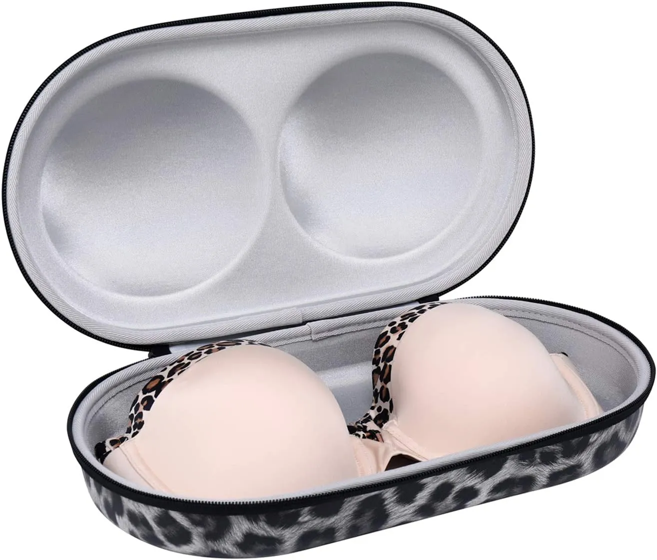 Bra Case Premium Lingerie Travel Bag Leopard Print Underwear Organizer Bag for A-C Cup (Grey)