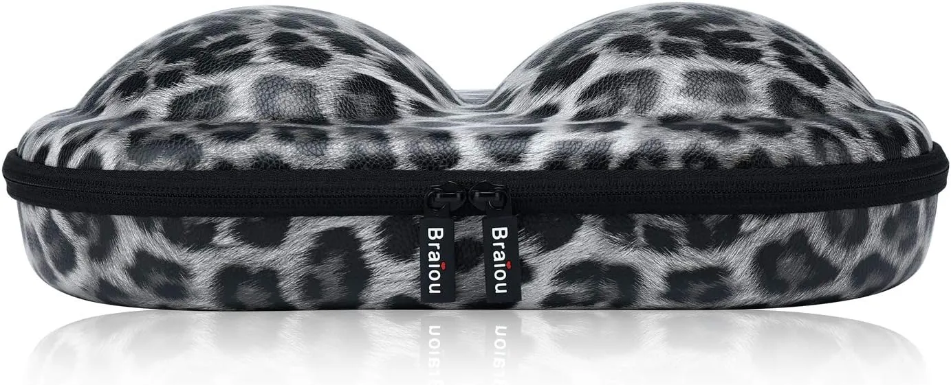 Bra Case Premium Lingerie Travel Bag Leopard Print Underwear Organizer Bag for A-C Cup (Grey)