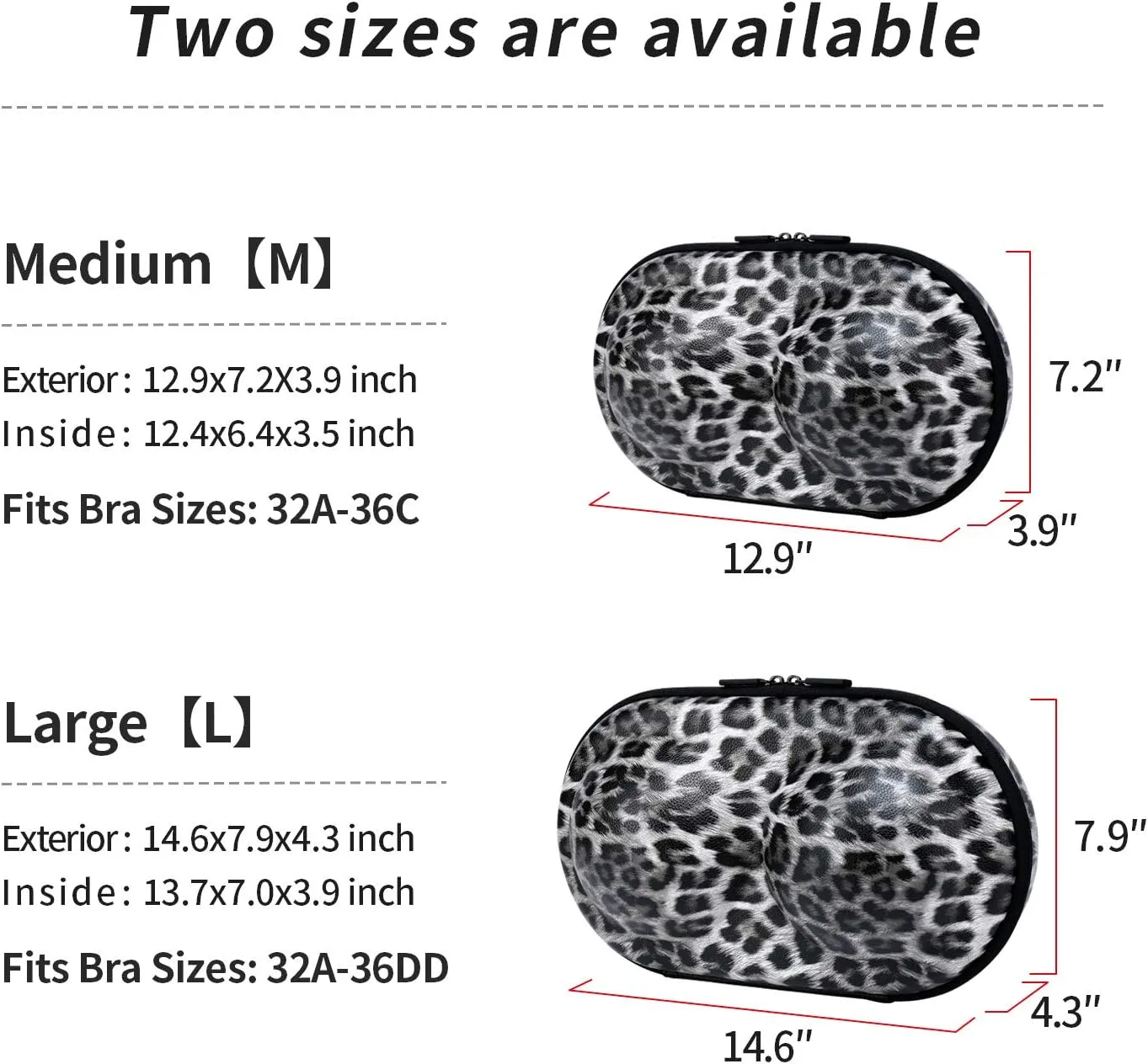 Bra Case Premium Lingerie Travel Bag Leopard Print Underwear Organizer Bag for A-C Cup (Grey)