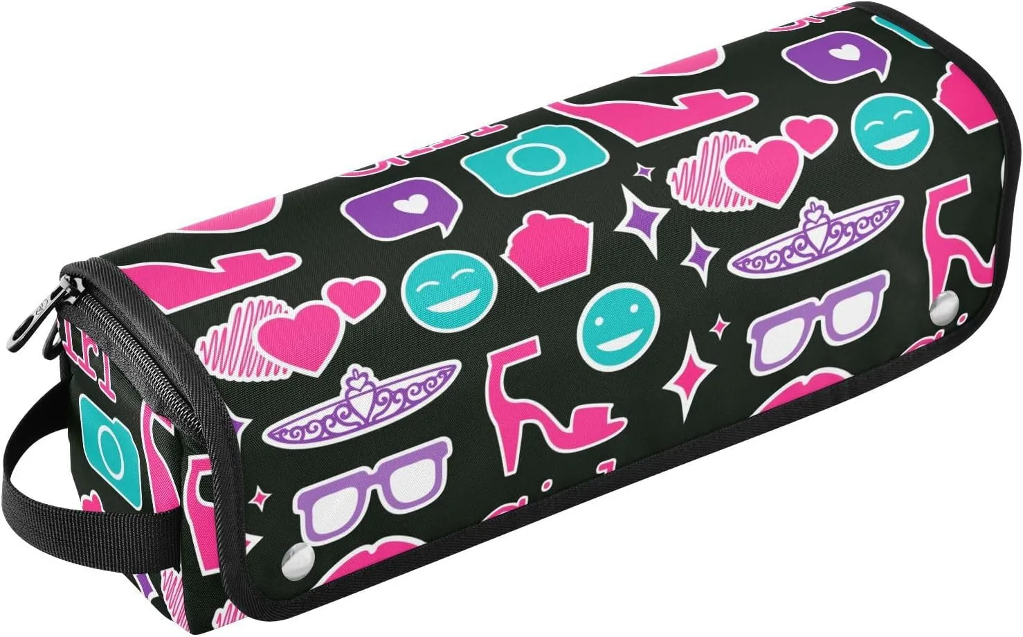 Bright Sunglasses Lips Pink Hair Tools Travel Bag with Heat Resistant Mat Curling Iron Flat Iron Carrying Case for Women