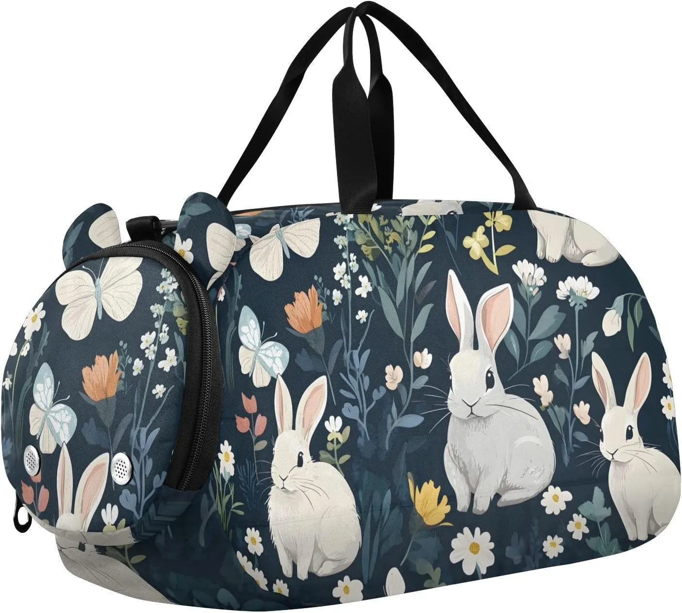 Bunny Floral Haven Youth Sports Duffel Bag with Ventilated Shoe Compartment|All-Season Lightweight Travel Gym Bag for Girls & Boys|Water-Resistant Gear Bag