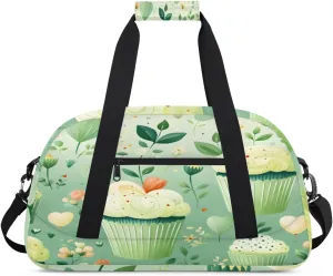 Buttercream Cupcake Gym Duffel Bag for Men Women Flower Leaf Sports Tote Bag with Adjustable Shoulder Strap for Dance Gymnastics Traveling Outdoor Camping Overnight Stay
