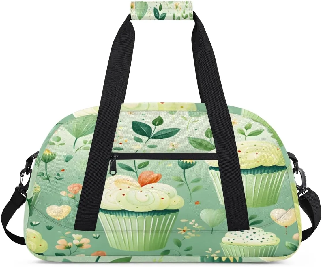 Buttercream Cupcake Gym Duffel Bag for Men Women Flower Leaf Sports Tote Bag with Adjustable Shoulder Strap for Dance Gymnastics Traveling Outdoor Camping Overnight Stay