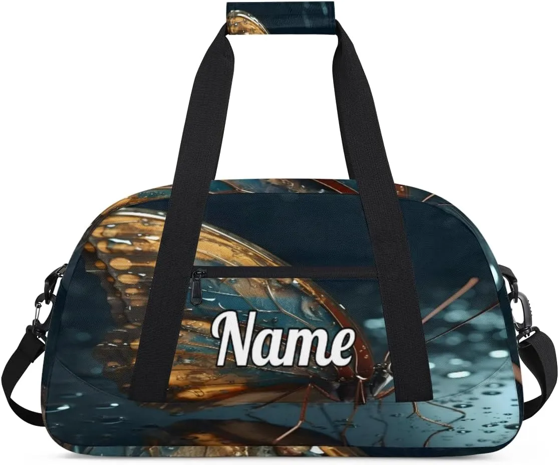 Butterfly Wings Personalized Kids Gym Bag Custom Dance Bag with Name Sport Duffel Bag for Girls Boys Weekender Overnight Travel Bag