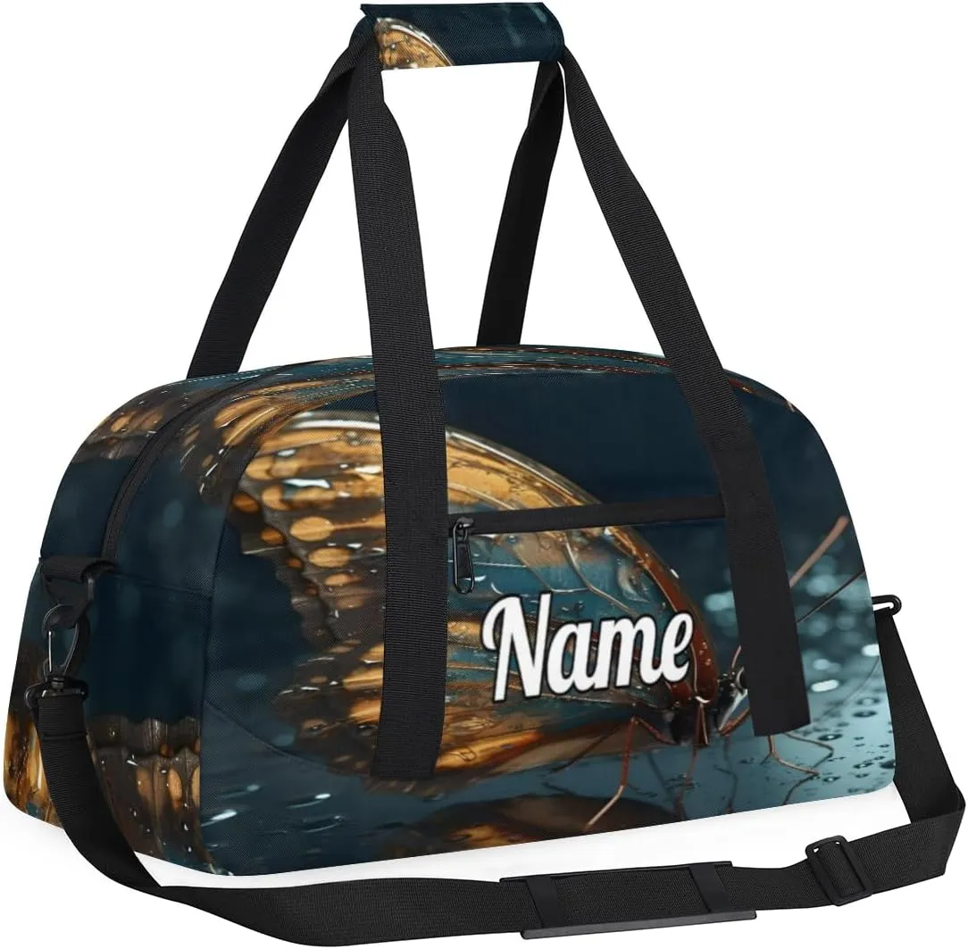 Butterfly Wings Personalized Kids Gym Bag Custom Dance Bag with Name Sport Duffel Bag for Girls Boys Weekender Overnight Travel Bag