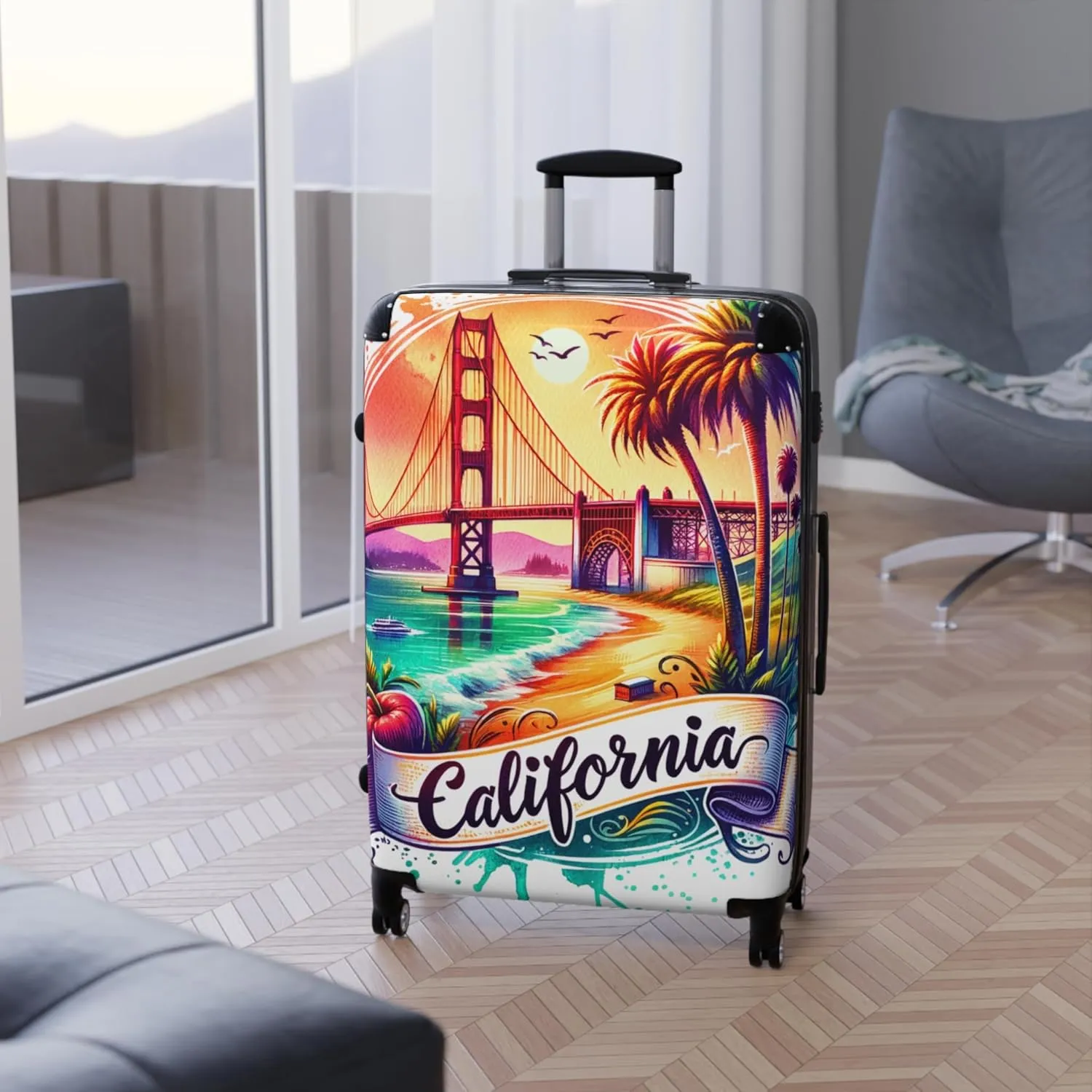 California Vacation Suitcase | Travel Bag for Beach Lovers | Luggage for Adventurers, Summer Travels, Gift for Travelers