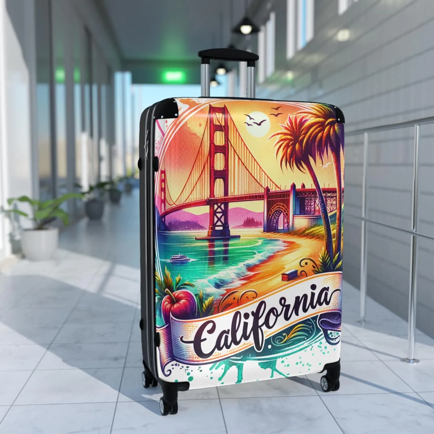 California Vacation Suitcase | Travel Bag for Beach Lovers | Luggage for Adventurers, Summer Travels, Gift for Travelers