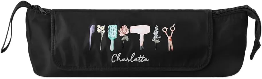 callie Personalized Stylish Birth Flower Hairdressing Element Portable Hair Tools Travel Bag with Name and Heat Resistant Mat Birthday Gift for Women