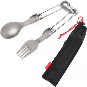 Camping Cutlery Fork Spoon With Storage Bag Metal Tableware Folding Utensils Flatware For Outdoor Picnics Hikings
