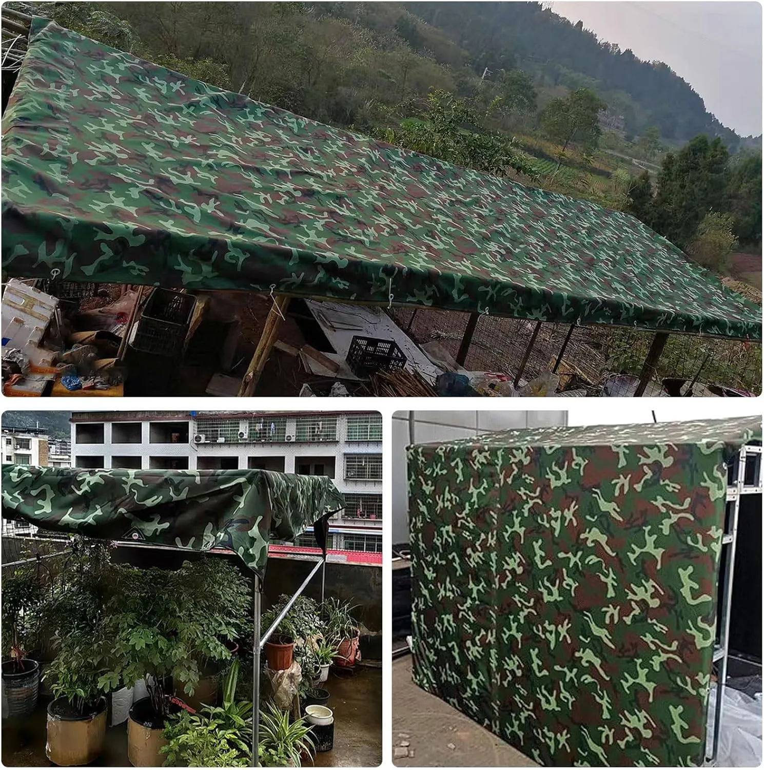 Camping Tarp, Green Camouflage 450g/m² Heavy Duty Tarps Cover Sheet, 0.4mm Thick Oxford Canvas Tarp for Garden Furniture Shed Outdoor Camping Chicken Shed(1x1.5m)