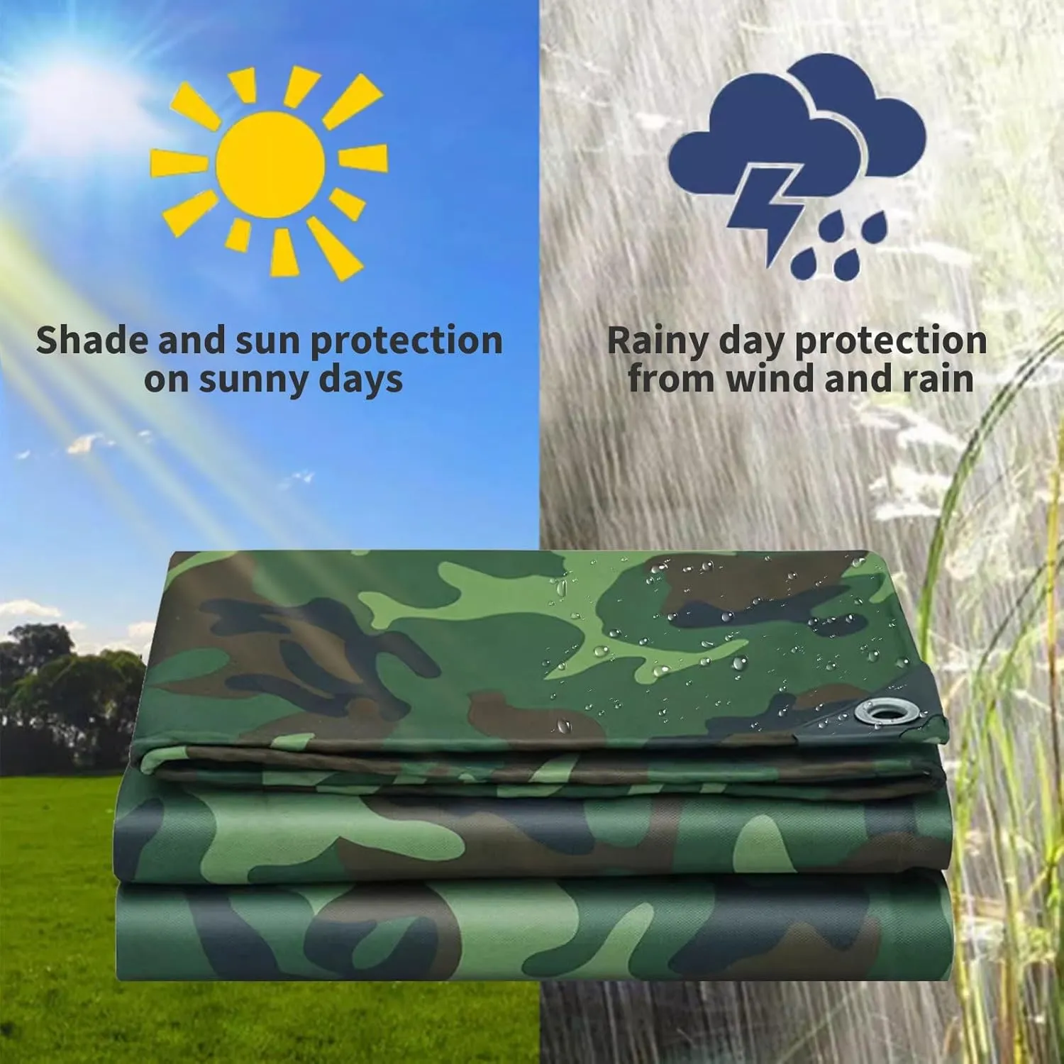 Camping Tarp, Green Camouflage 450g/m² Heavy Duty Tarps Cover Sheet, 0.4mm Thick Oxford Canvas Tarp for Garden Furniture Shed Outdoor Camping Chicken Shed(1x1.5m)