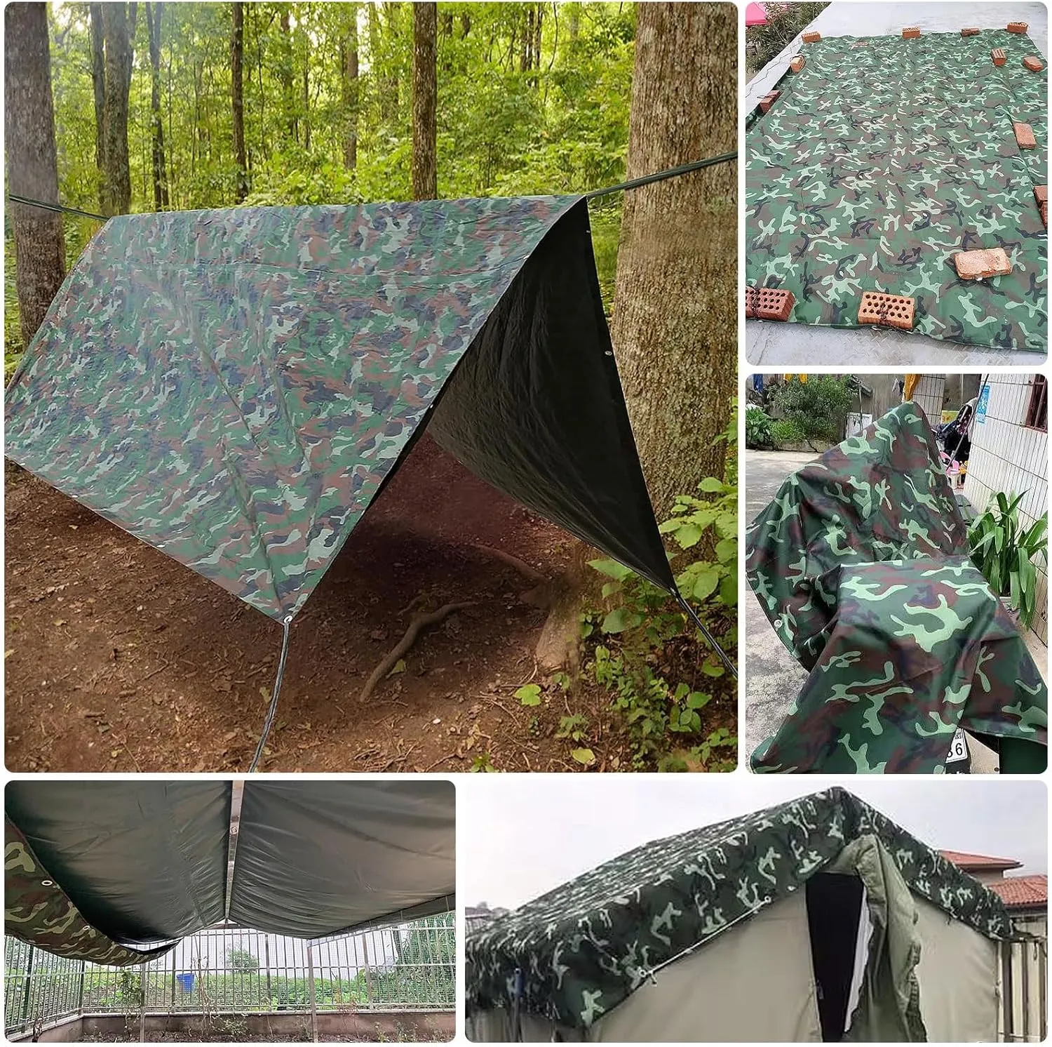 Camping Tarp, Green Camouflage 450g/m² Heavy Duty Tarps Cover Sheet, 0.4mm Thick Oxford Canvas Tarp for Garden Furniture Shed Outdoor Camping Chicken Shed(1x1.5m)