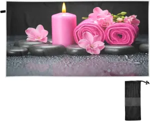 Candle Towel Flowers Black Large Beach Towel with Bag Sand Free Camping Towel Quick Dry Towel for Gym Beach Camping Travel 71×31 in