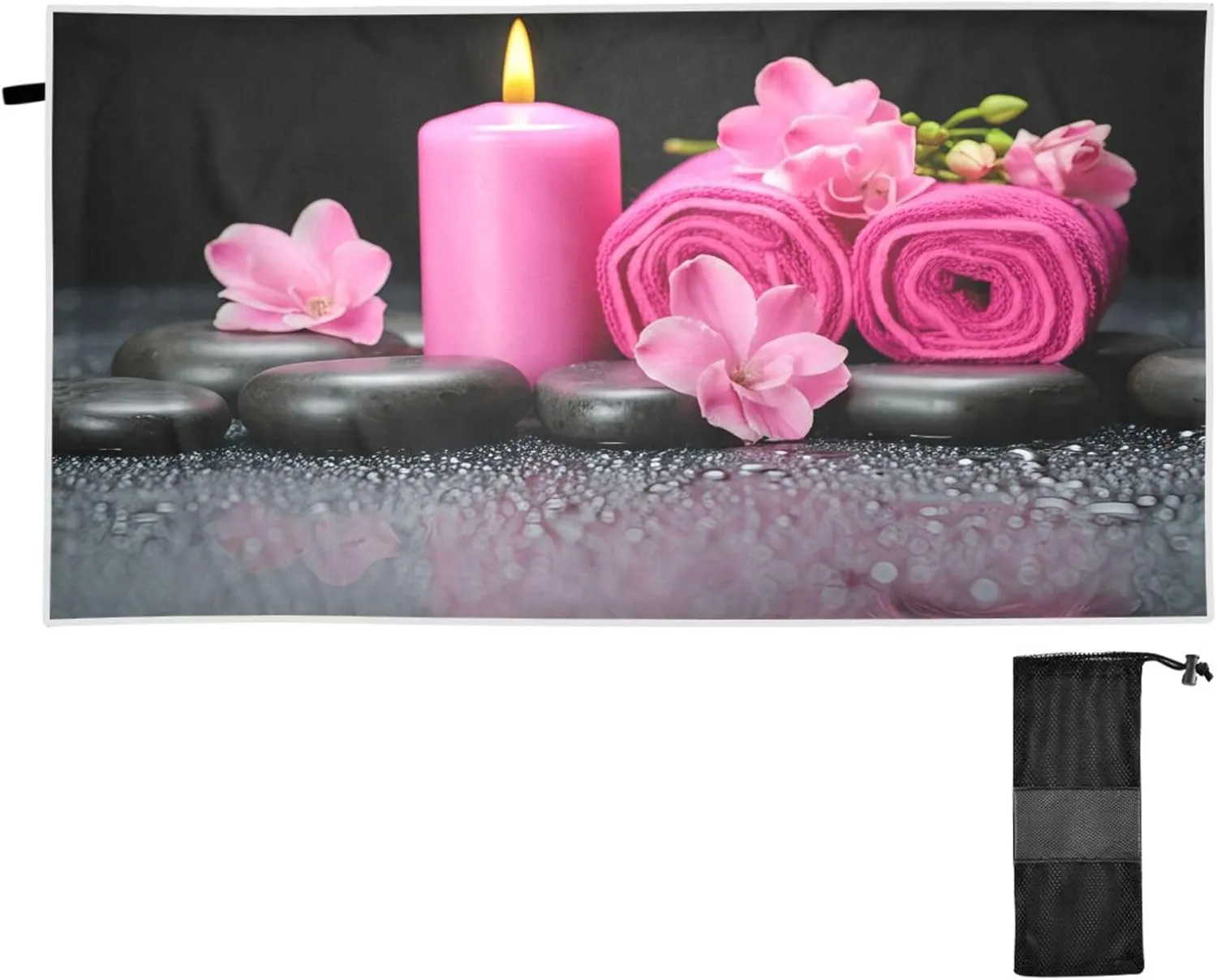 Candle Towel Flowers Black Large Beach Towel with Bag Sand Free Camping Towel Quick Dry Towel for Gym Beach Camping Travel 71×31 in