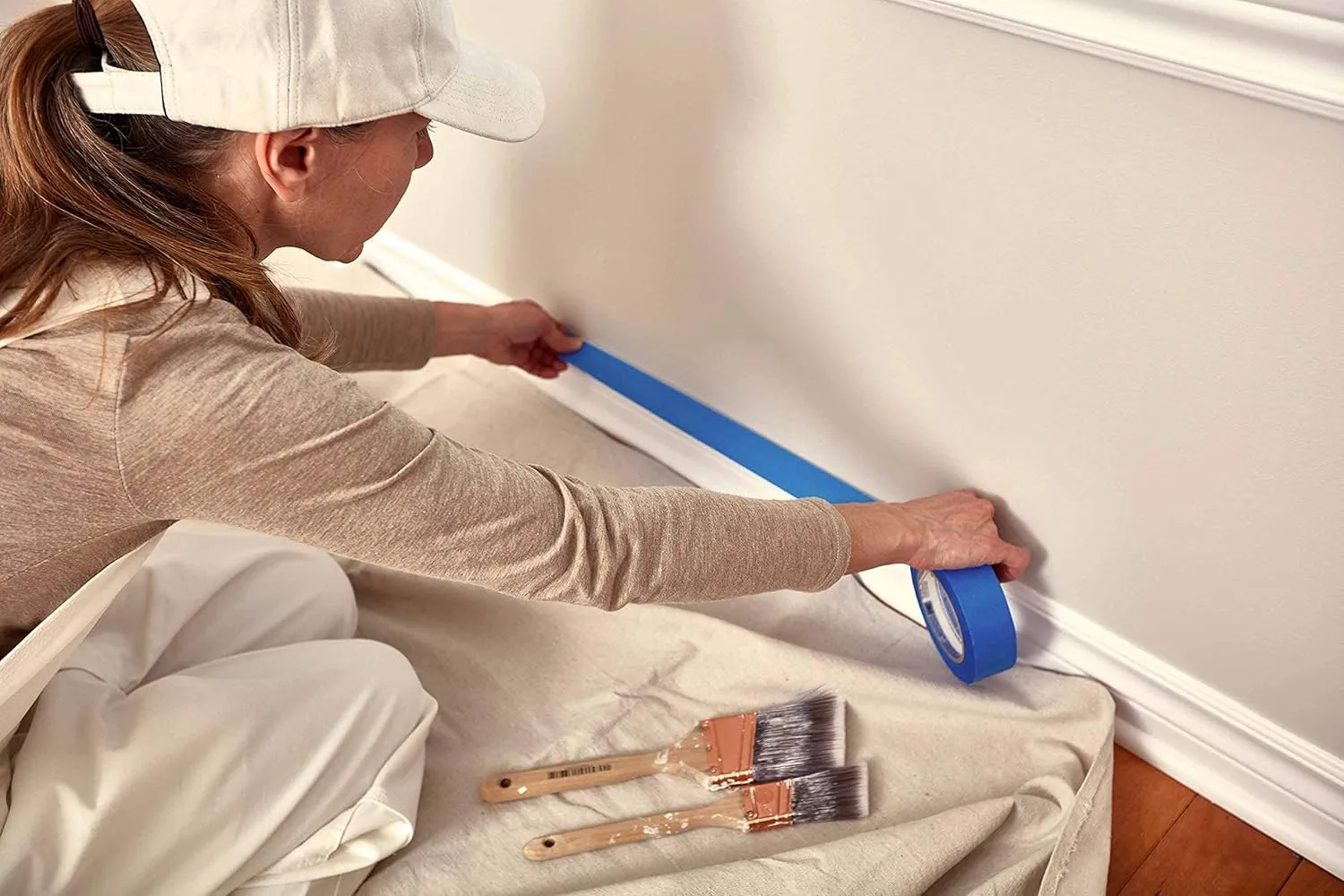 Canvas Painters Drop Cloth (Size 9 x 12 Feet - Pack of 2) - Pure Cotton Paint Drop Cloth for Painting, Curtains, Furniture & Floor Protection - All Purpose Thick Canvas tarp with Double Stitched Edges
