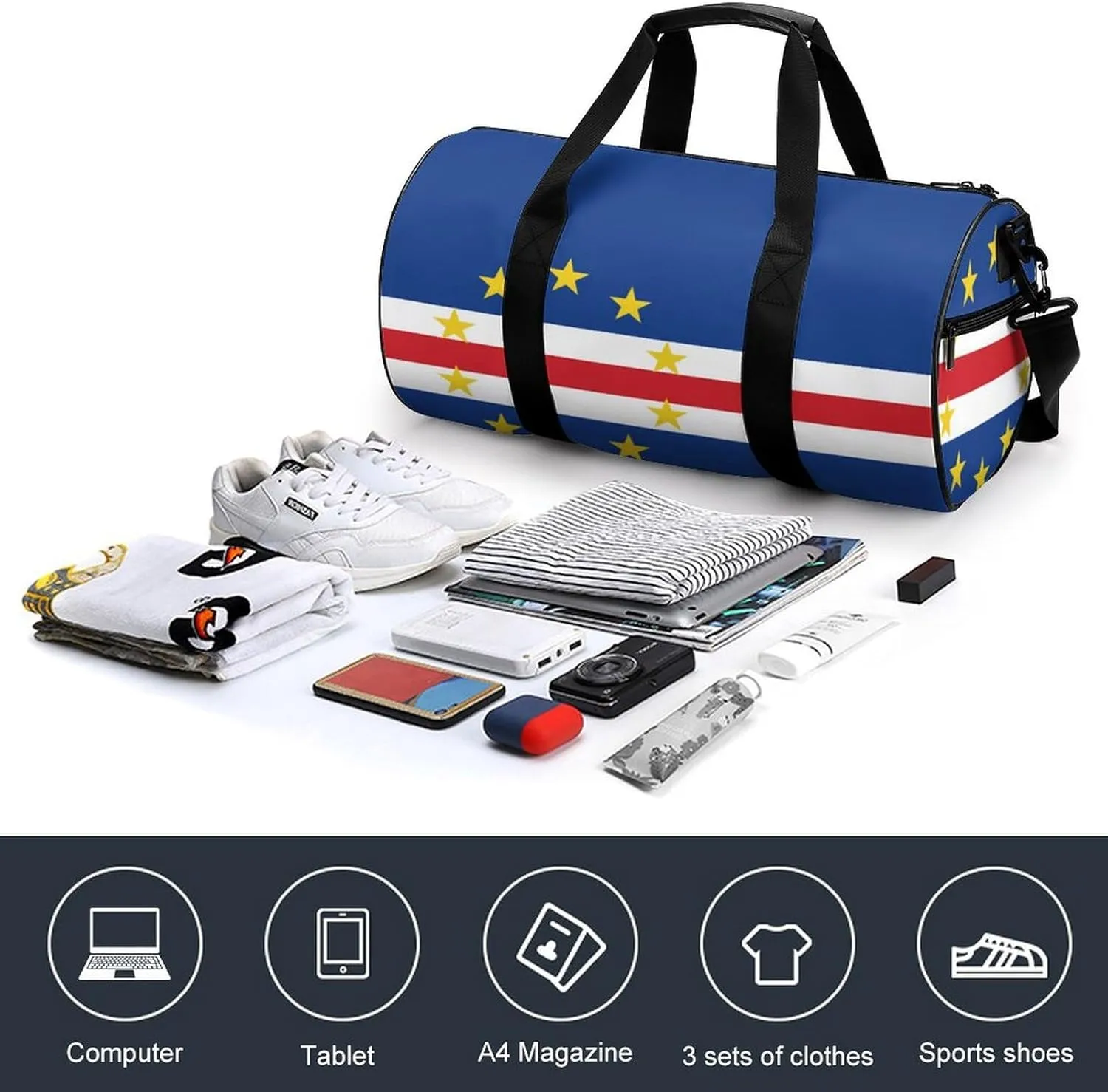 Cape Verde Flag Travel Gym Duffel Bag for Women Men Dry Wet Separation Carry On Weekender