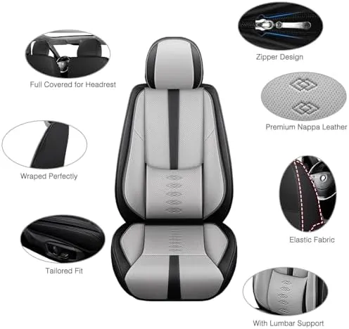 Car Seat Covers Fit for Jeep Wagoneer 2022-2024 2025,Front Set Leather Seat Cover,Airbag Compatible Car Seat Cushions,Waterproof Seat Covers for Cars(with Pillows,Grey-Black)