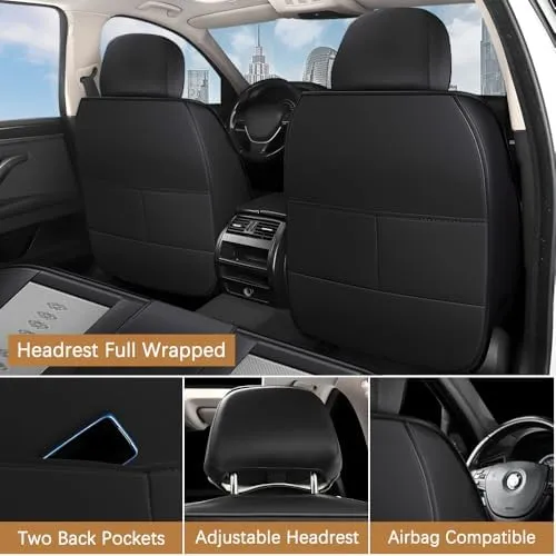 Car Seat Covers Fit for Jeep Wagoneer 2022-2024 2025,Front Set Leather Seat Cover,Airbag Compatible Car Seat Cushions,Waterproof Seat Covers for Cars(with Pillows,Grey-Black)
