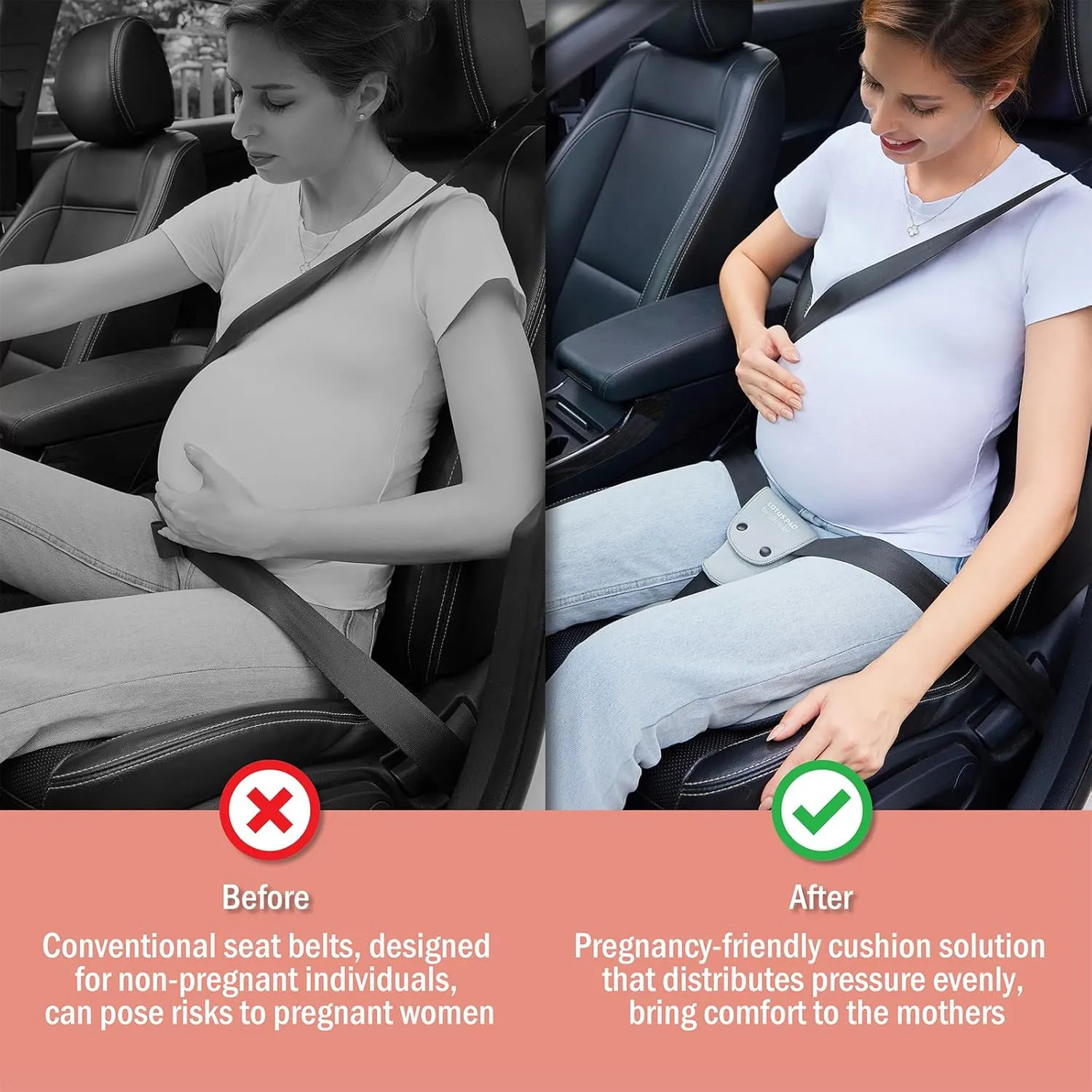 Car Seat Cushion for Pregnancy, Integrated Abdominal Pad, Elastic Breathable Fabric Reduce Belly Compression, Enhance Driving and Traveling Comfort