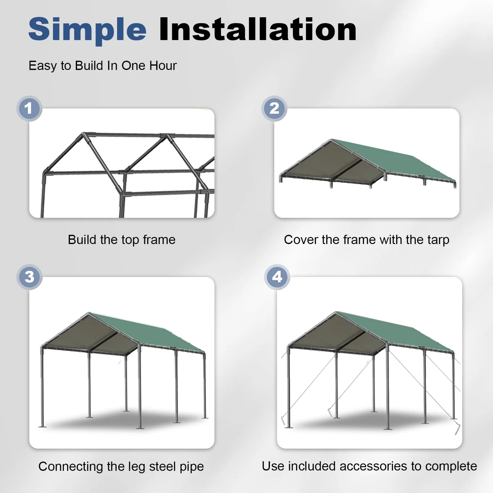 Carport 10x20ft Heavy Duty Car Tent, Portable Garage, Car Shelter, All-Season Tarp Tent for Car, Party，Green