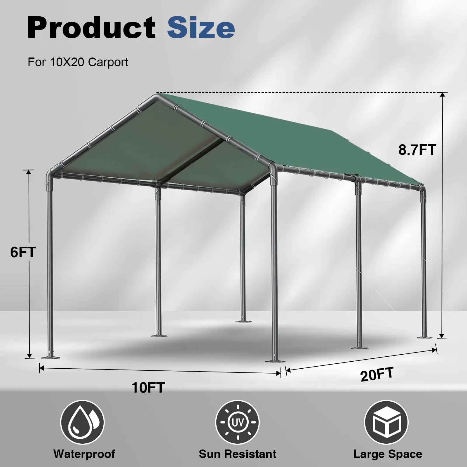 Carport 10x20ft Heavy Duty Car Tent, Portable Garage, Car Shelter, All-Season Tarp Tent for Car, Party，Green