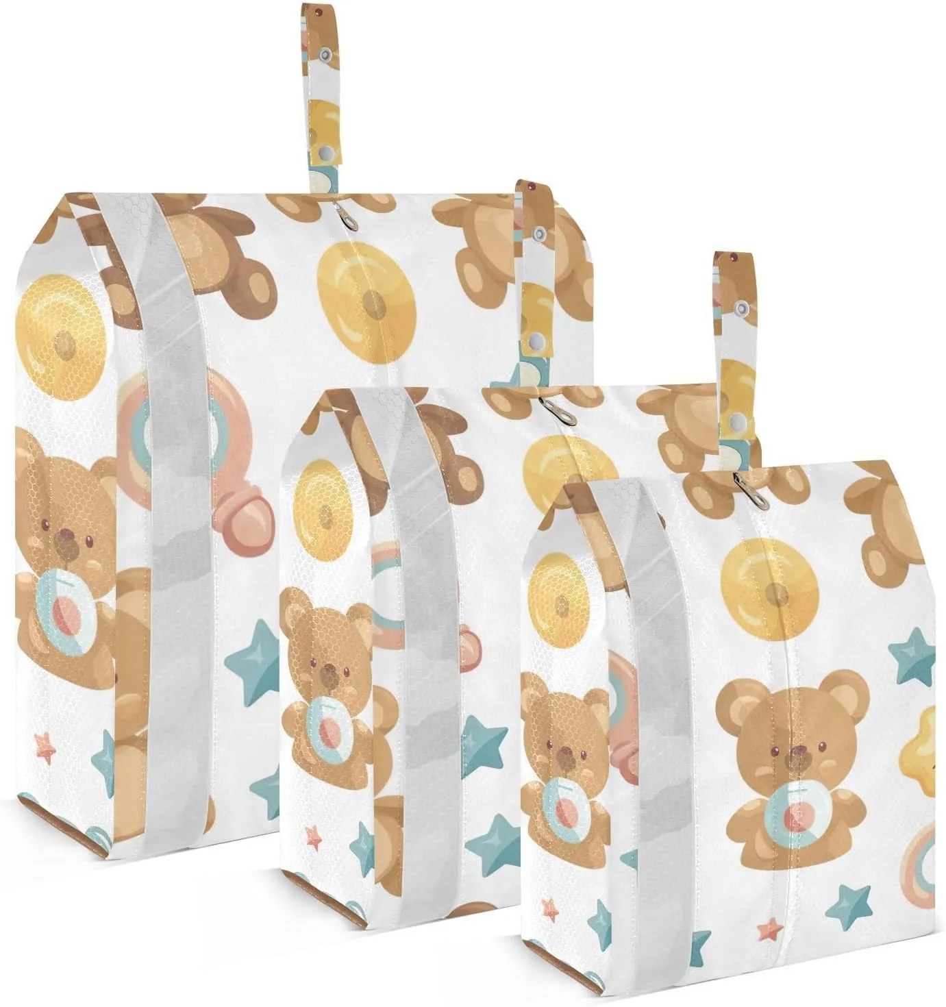 Cartoon Bear Travel Storage Bag with Lanyard - Portable Lightweight Classified Storage Bag with Zipper, Dust and Waterproof Travel Packing Cube for Suitcase,3 Pieces