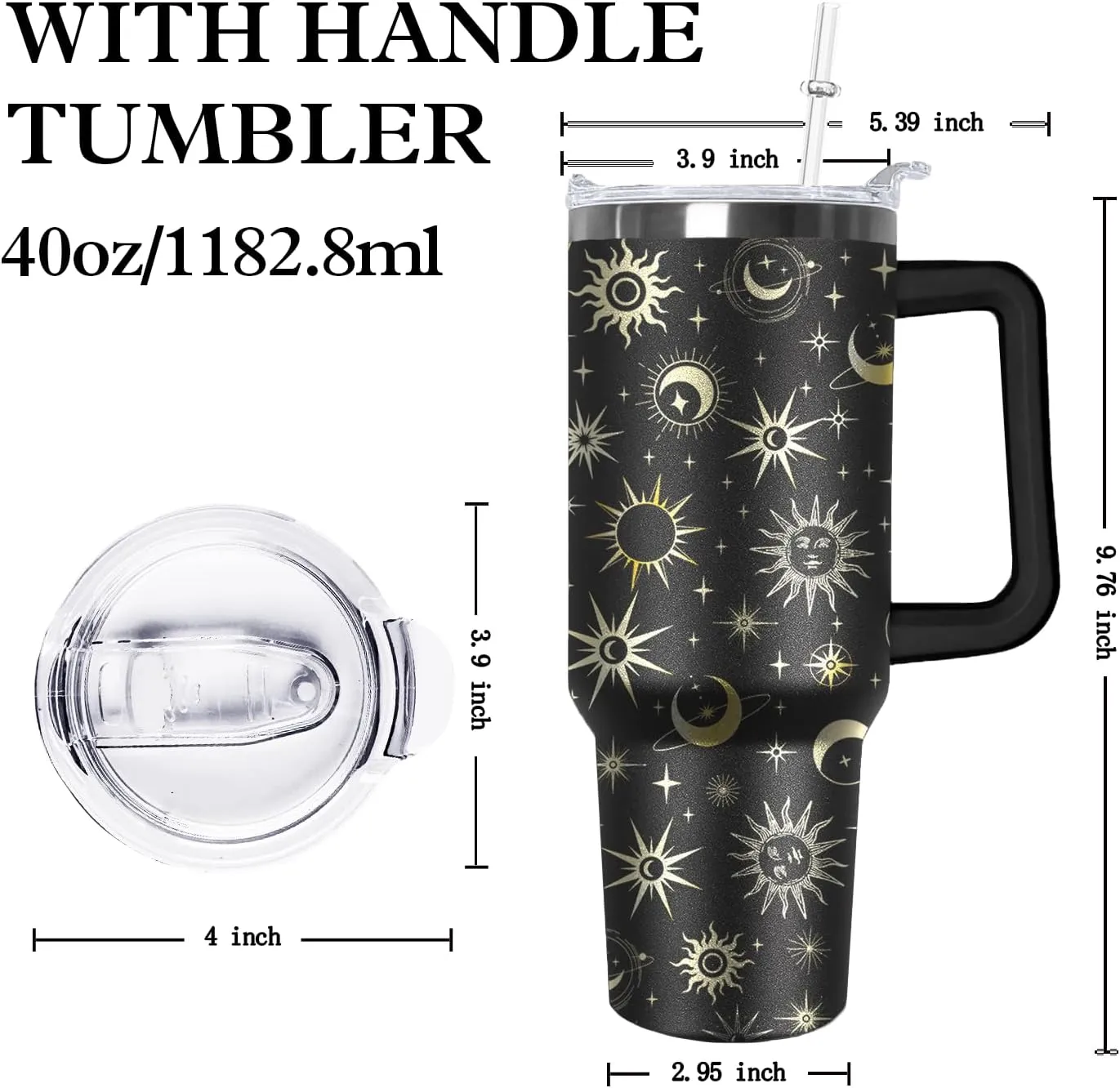 Ceovfoi 40oz Goth Moon Tumbler with Handle Lid and Straw, Sun and Moon Cup Gothic Witch Coffee Travel Mug Cup,Astrology Witchy Gifts for Women, Goth Halloween Decor Witch Stuff for Women