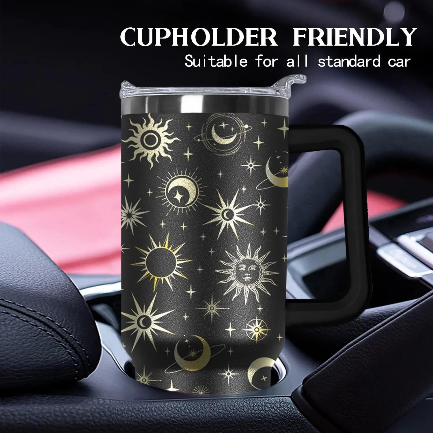 Ceovfoi 40oz Goth Moon Tumbler with Handle Lid and Straw, Sun and Moon Cup Gothic Witch Coffee Travel Mug Cup,Astrology Witchy Gifts for Women, Goth Halloween Decor Witch Stuff for Women