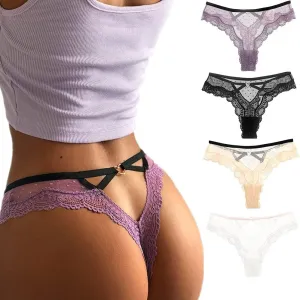 chahoo Sexy Women Thongs Ladies Underwear Stretch Low Rise Hipster Bikini Panties G-string Brief 4Pack Underpants