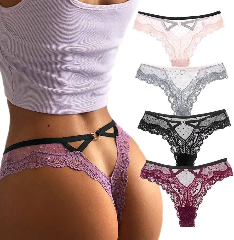 chahoo Sexy Women Thongs Ladies Underwear Stretch Low Rise Hipster Bikini Panties G-string Brief 4Pack Underpants
