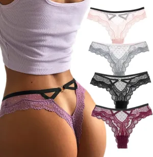 chahoo Sexy Women Thongs Ladies Underwear Stretch Low Rise Hipster Bikini Panties G-string Brief 4Pack Underpants