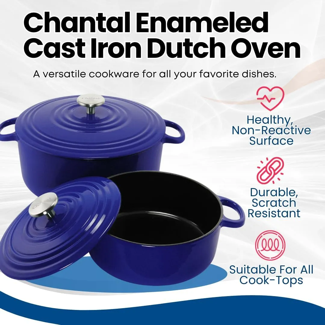 Chantal Cast Iron Dutch Oven, 3 qt, US Formulated Premium Enamel, Cobalt Blue