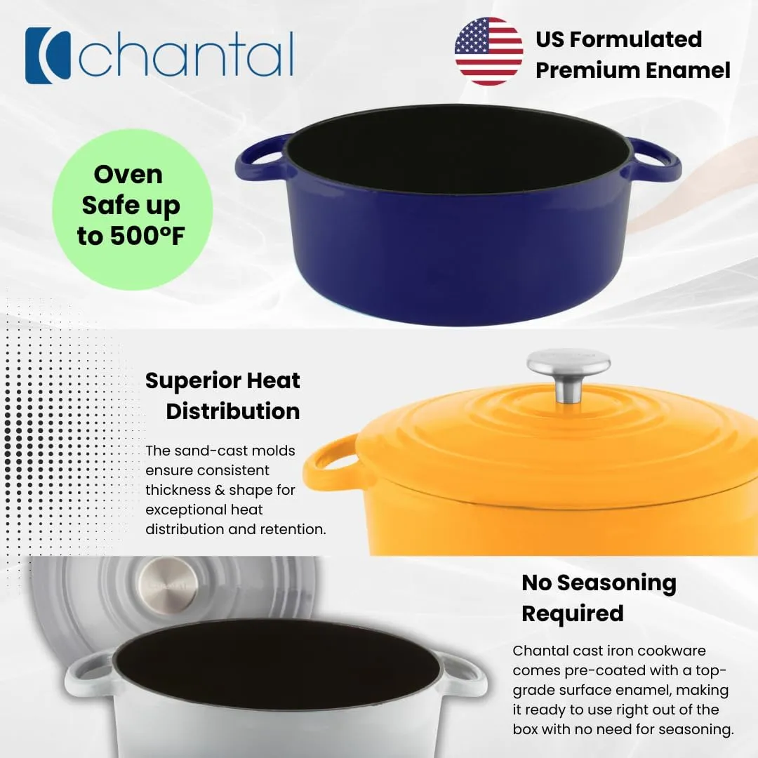 Chantal Cast Iron Dutch Oven, 3 qt, US Formulated Premium Enamel, Cobalt Blue