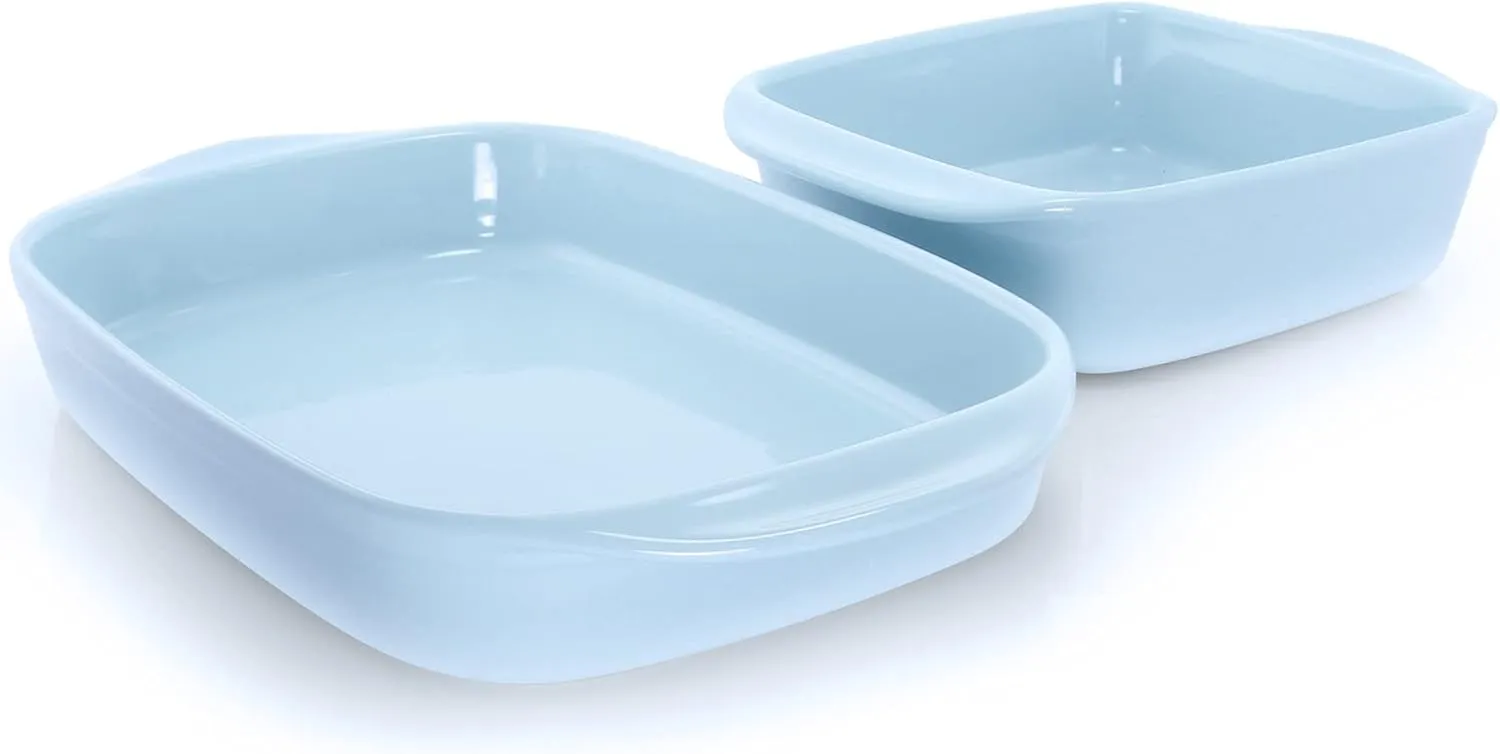Chantal Classic Ceramic 2-pc Simple Baker's Set, 8" Sq Baker & 13"x9" Rect Baker, Glacier Blue,93A-2033 BQ