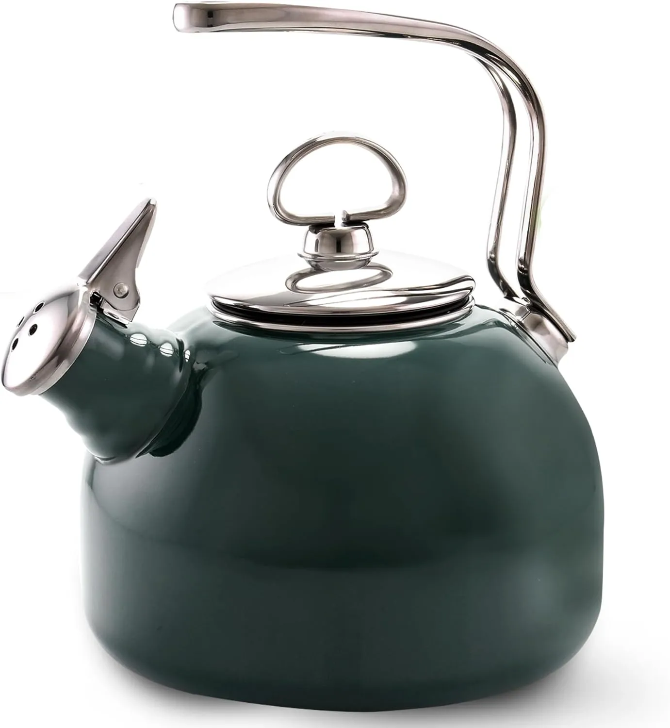 Chantal Classic Teakettle, 1.8 QT, Enamel On Steel, 2-Tone Harmonica Whistle, Rapid Boil and Even Heating (Dark Green)