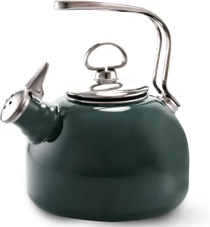 Chantal Classic Teakettle, 1.8 QT, Enamel On Steel, 2-Tone Harmonica Whistle, Rapid Boil and Even Heating (Dark Green)