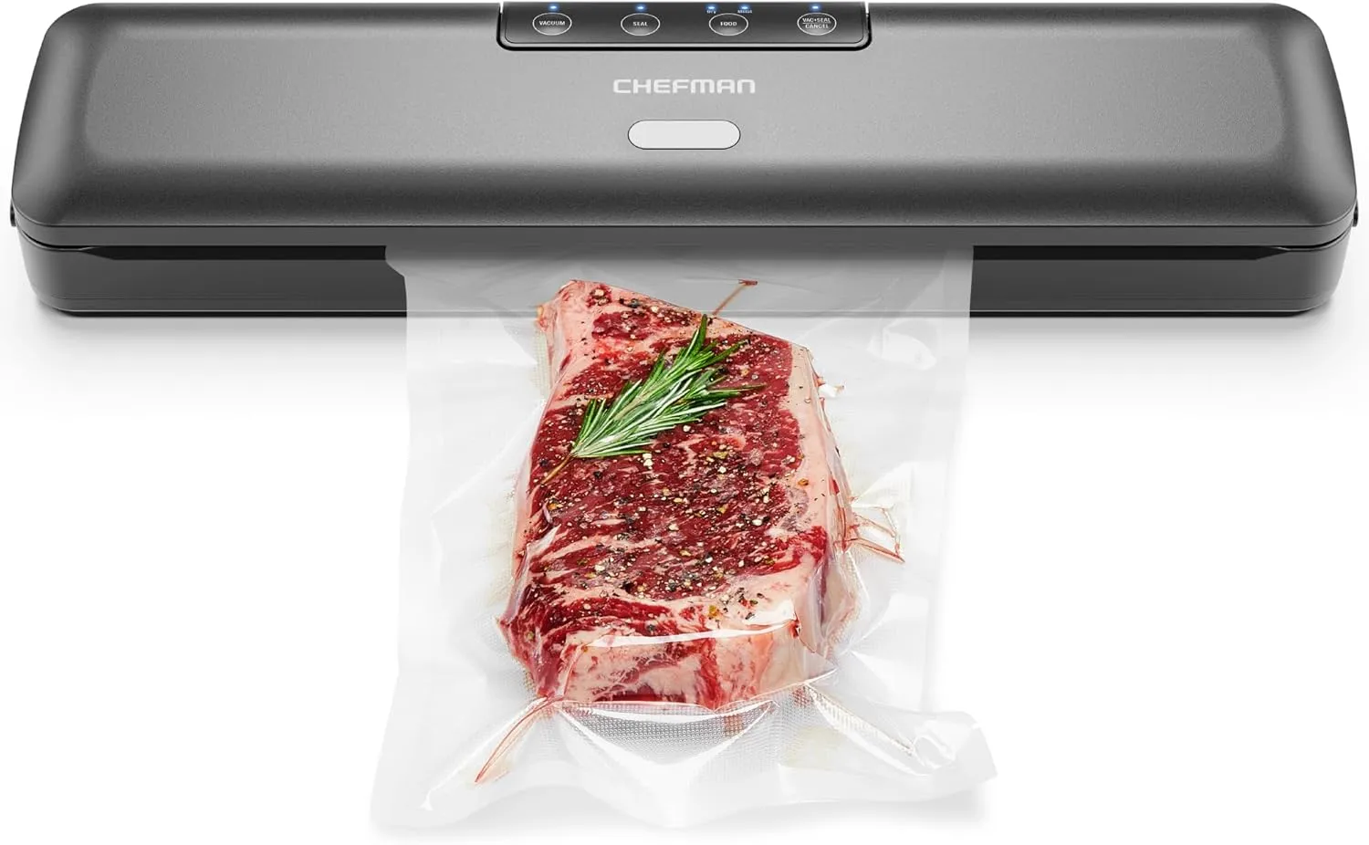 Chefman Food Vacuum Sealer Machine, Compact Vacuum Sealer with Moist & Dry Settings, Perfect for Sous Vide, Storage, and Freezer, One-Touch Operation, Vacuum Storage Bags Included – Black