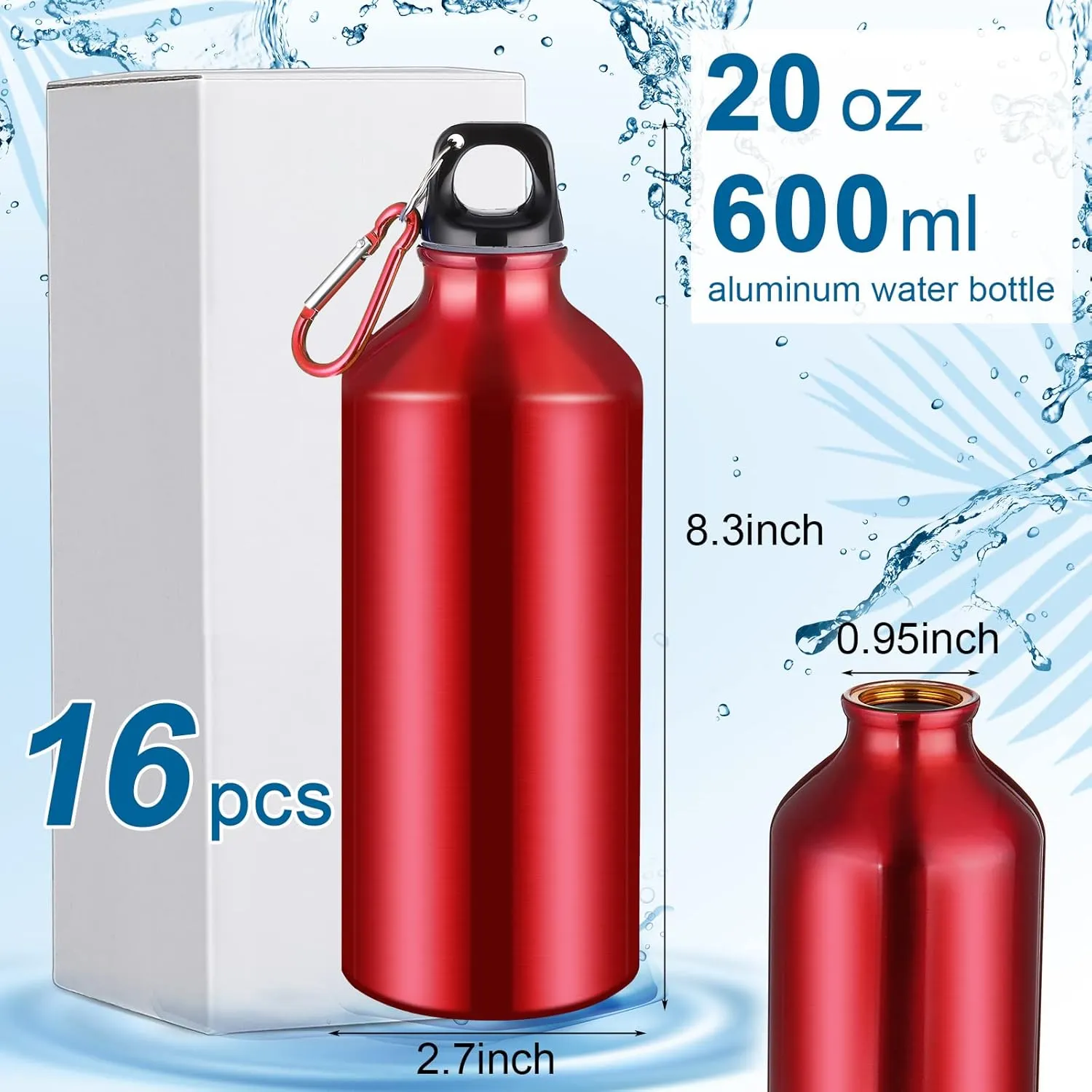 CHENGU 16 Pack Aluminum Water Bottles 20 Oz Blank Reusable Water Bottles Lightweight Aluminum Gym Travel Bottle Leak Proof Team Customized Bottles for Bike Bicycle Camping