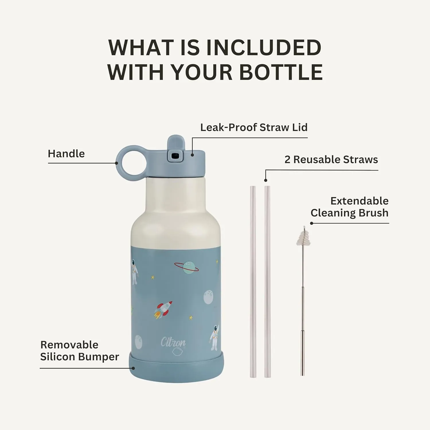 Citron Water Bottle Stainless Steel - 350ml - Vacuum-insulated with a triple wall to maintain drinks at temperature - Liquids stay warm for 12hr and cold for 24hr