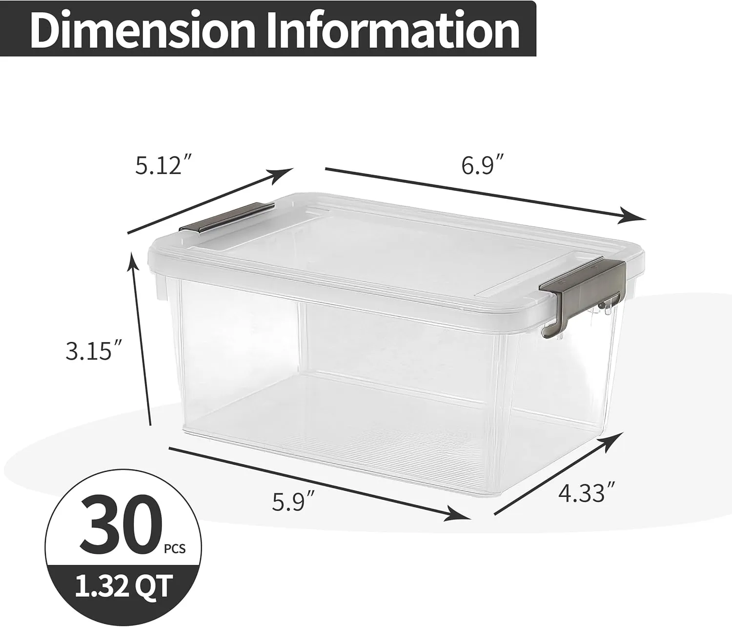 Citylife 1.3 QT 30 Packs Small Storage Bins Plastic Storage Container Stackable Box with Lids for Organizing, Clear White